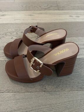 Soda Platform Mule Sandals with Gold Buckle